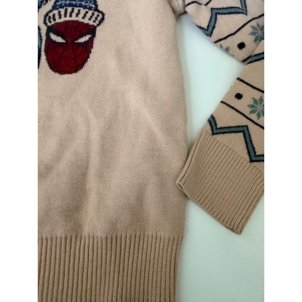 Marvel Spider-Man Hulk Youth M Tan Knit Christmas Sweater - Picture 2 of 8